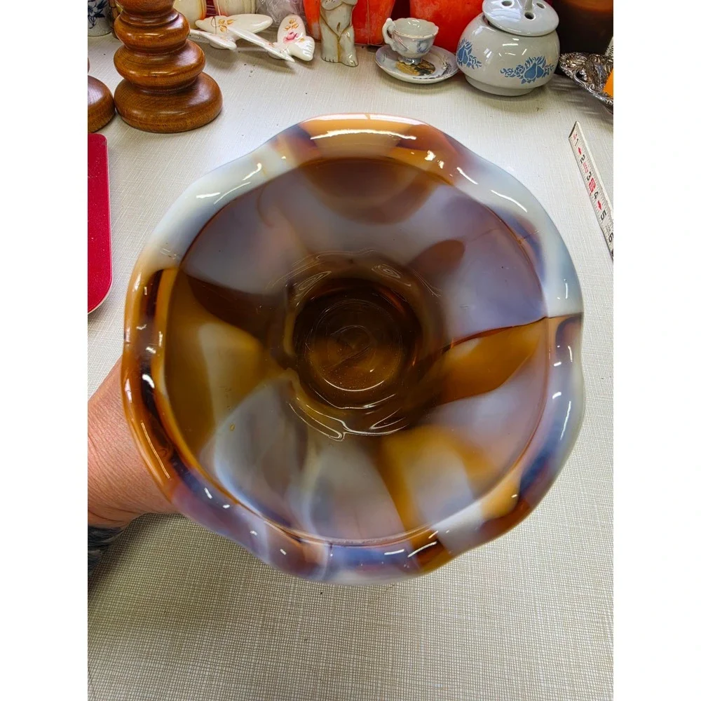 Vintage Imperial Glass Slag Glass Vase Caramel Slag IG Mark Ruffled Rim 5.5in